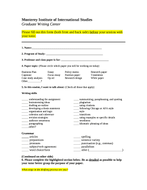 Please fill out this form (both front and back side) before your session with your tutor: