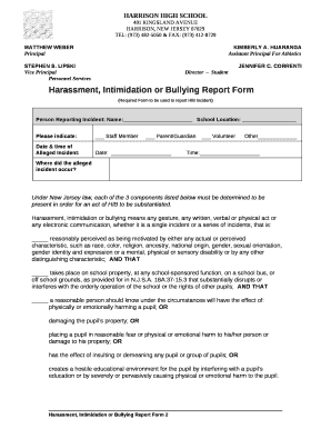 Harassment, Intimidation or Bullying Report Form