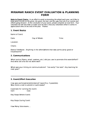 MIRAMAR RANCH EVENT EVALUATION & PLANNING FORM