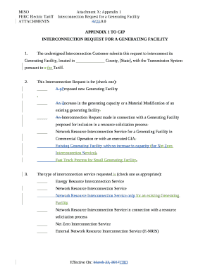 INTERCONNECTION REQUEST FOR A GENERATING FACILITY