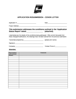 APPLICATION RESUBMISSION COVER LETTER