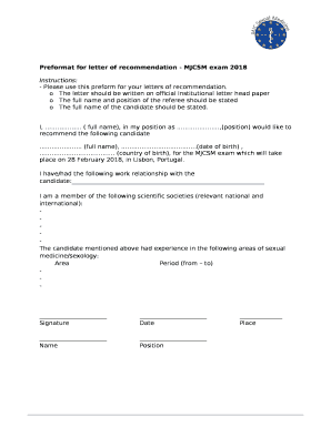 - Please use this preform for your letters of recommendation