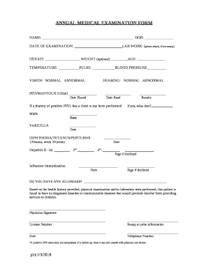 ANNUAL MEDICAL EXAMINATION FORM