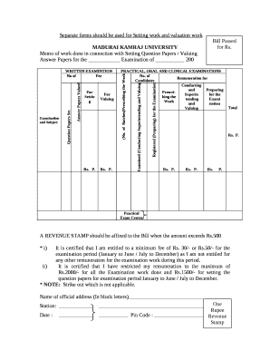 Separate forms should be used for Setting work and valuation work