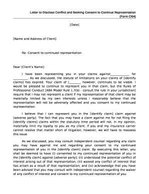 Letter to Disclose Conflict and Seeking Consent to Continue Representation