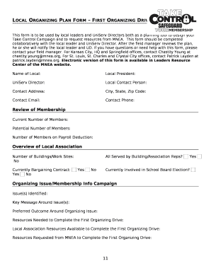 Local Organizing Plan Form First Organizing Drive
