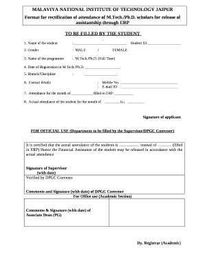 Format for rectification of attendance of M