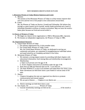 NEW MEMBER ORIENTATION OUTLINE