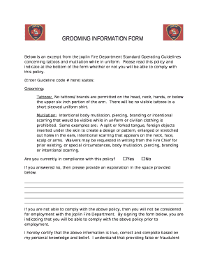 GROOMING INFORMATION FORM