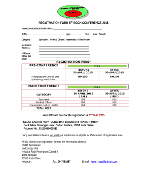 REGISTRATION FORM 5TH ECGH CONFERENCE 2015