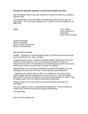Use this sample letter to ask your telecommunications provider for a hardship payment plan