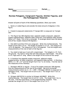 Review Polygons, Congruent Figures, Similar Figures, and the Pythagorean Theorem