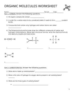 ORGANIC MOLECULES WORKSHEETName:Period:Date: