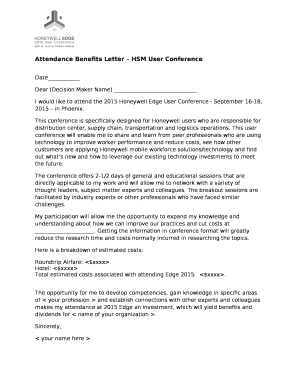 Attendance Benefits Letter HSM User Conference