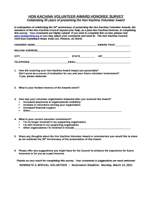 HON KACHINA VOLUNTEER AWARD HONOREE SURVEY
