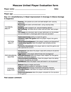 Moscow United Player Evaluation form