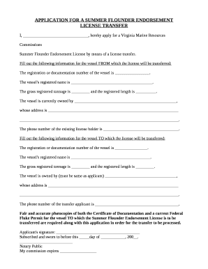APPLICATION FOR A SUMMER FLOUNDER ENDORSEMENT