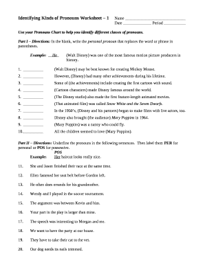 Identifying Kinds of Pronouns Worksheet 1Name