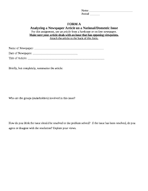 Analyzing a Newspaper Article on a National/Domestic Issue