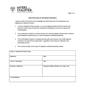 CERTIFICATION OF RECORDS PROVIDED