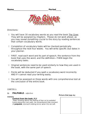 The giver vocabulary pdf