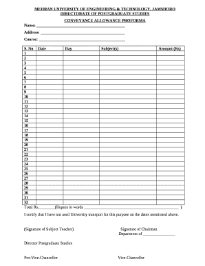 CONVEYANCE ALLOWANCE PROFORMA