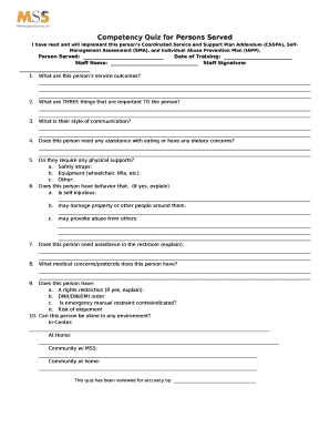 Competency Quiz for Persons Served