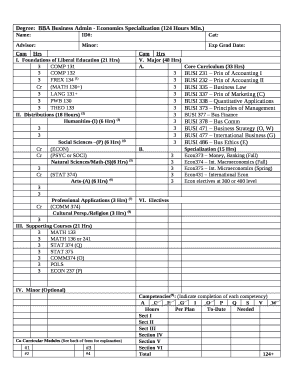 Degree:BBA Business Admin - Economics Specialization (124 Hours Min