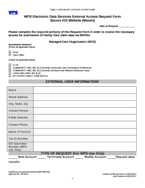 Please complete the required portions of this Request Form in order to receive the necessary access for submission of Family Care claim data via MOVEit