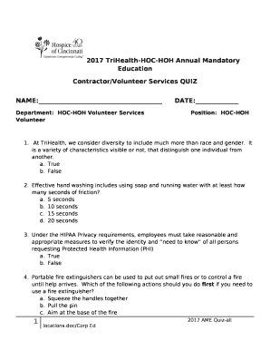 Contractor/Volunteer Services QUIZ