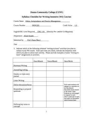 Syllabus Checklist for Writing Intensive (WI) Courses