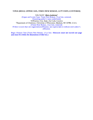 TITLE (BOLD, UPPER CASE, TIMES NEW ROMAN, 12 PT FONT, CENTERED)