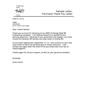 Pre-Event Thank You Letter