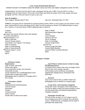 CIVIL WAR NEWSPAPER PROJECT