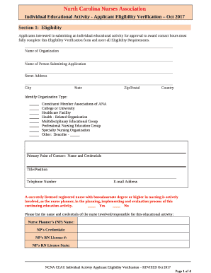 Individual Educational Activity - Applicant Eligibility Verification Oct 2017