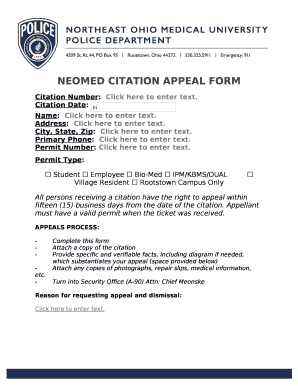 NEOMED CITATION APPEAL FORM