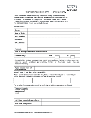 Prior Notification Form Tonsillectomy