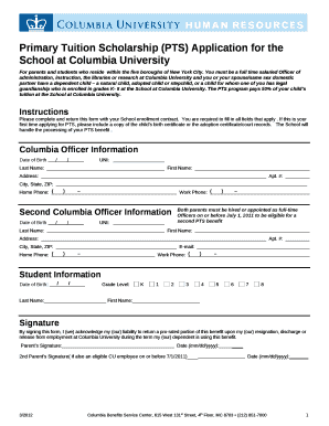 Primary Tuition Scholarship (PTS) Application for the School at Columbia University