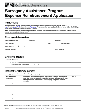 Before completing this form, please read about Columbia Universitys Surrogacy Assistance Program online at http://hr