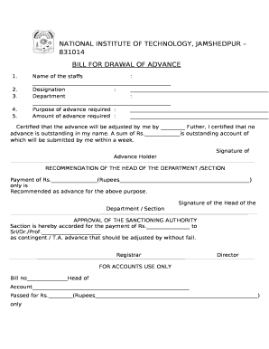 BILL FOR DRAWAL OF ADVANCE