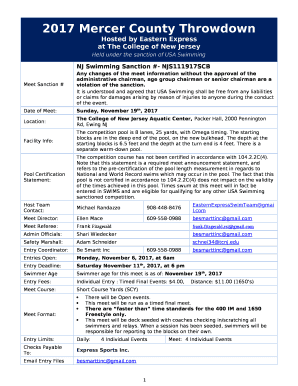 NJ Swimming Sanction #- NJS111917SCB