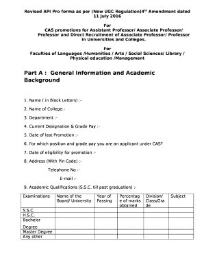 Revised API Pro forma as per (New UGC Regulation)4th Amendment dated 11 July 2016