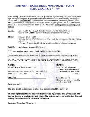 The 2013 Boys Mini-Archer basketball for 1st -6th graders will begin Saturday, January 5th in the junior high and high school gyms