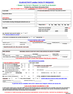 CLUB ACTIVITY and/or FACILITY REQUEST