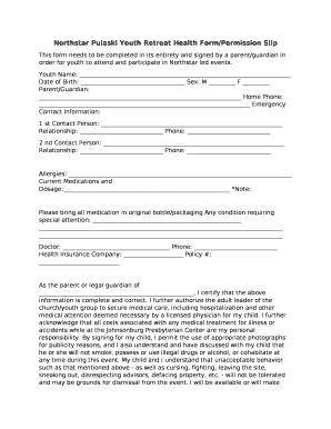 Northstar Pulaski Youth Retreat Health Form/Permission Slip