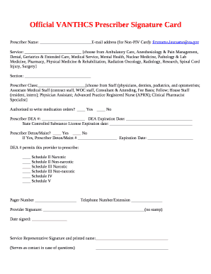 Official VANTHCS Prescriber Signature Card