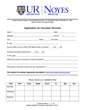 Noyes Volunteer Program Noyes Memorial Hospital, 111 Clara Barton Street Dansville, NY14437