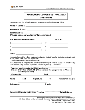 Please register the following as entrants to the Marigold Festival 2013