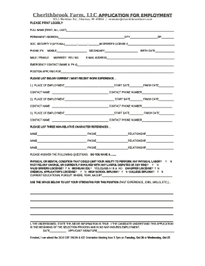 Cherithbrook Farm, LLC APPLICATION FOR EMPLOYMENT