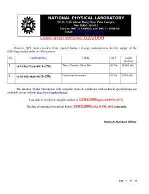Director, NPL invites tenders from reputed Indian / foreign manufacturers for the supply of the following item(s) under two bid systems: